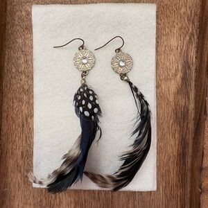 Gold and Black Feather Drop Earrings - Women Jewelry